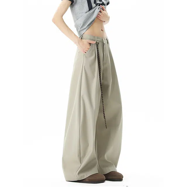 行更远 美式弯刀简约垂感拖地高级设计感西装裤 男女同款