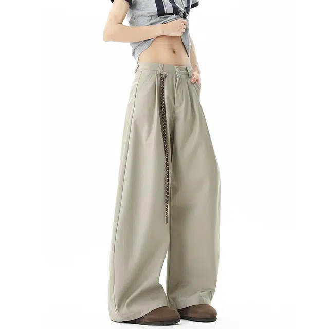 行更远 美式弯刀简约垂感拖地高级设计感西装裤 男女同款