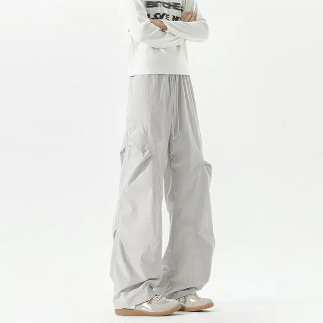 行更远 美式街头褶皱小众设计感高级感高街痞帅户外登山露营骑行运动日常通勤宽松百搭舒适亲肤直筒伞兵工装休闲裤 男女同款