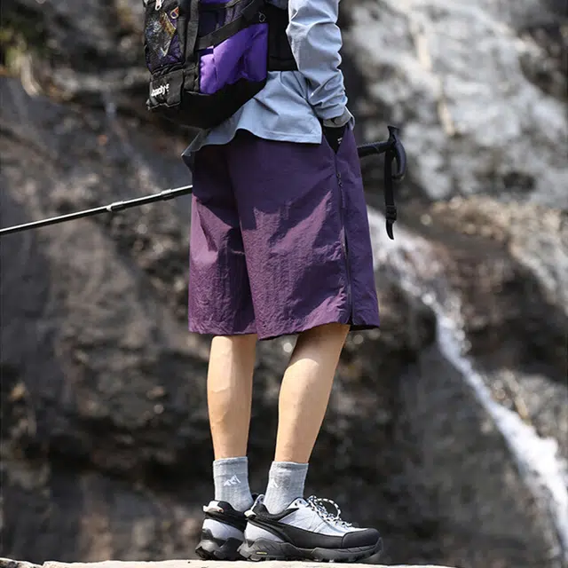 行更远 侧边拉链网眼小众设计感五分裤山系户外运动骑行登山钓鱼沙滩凉感速干透气宽松百搭舒适休闲短裤 男女同款