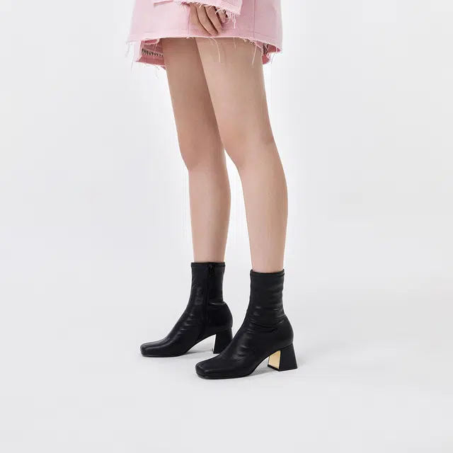 CHARLES&KEITH PU Square Toe Ankle Boots