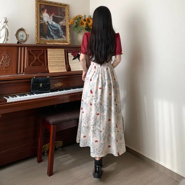 困住大象 新中式国风蝴蝶结拼接方领短袖连衣裙 女款