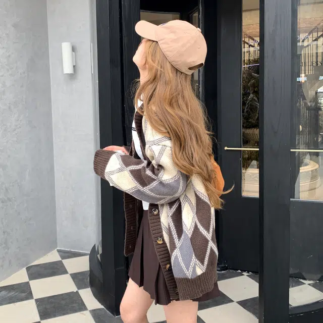 花山家的猫 排扣毛衣开衫长袖衬衫配格子领带制服 女款