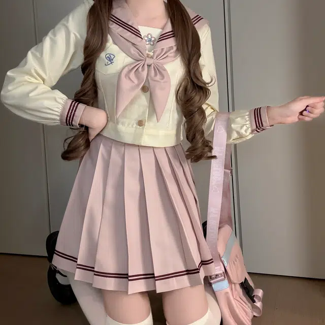 花山家的猫 日系甜美海军领蝴蝶结刺绣长袖制服 女款