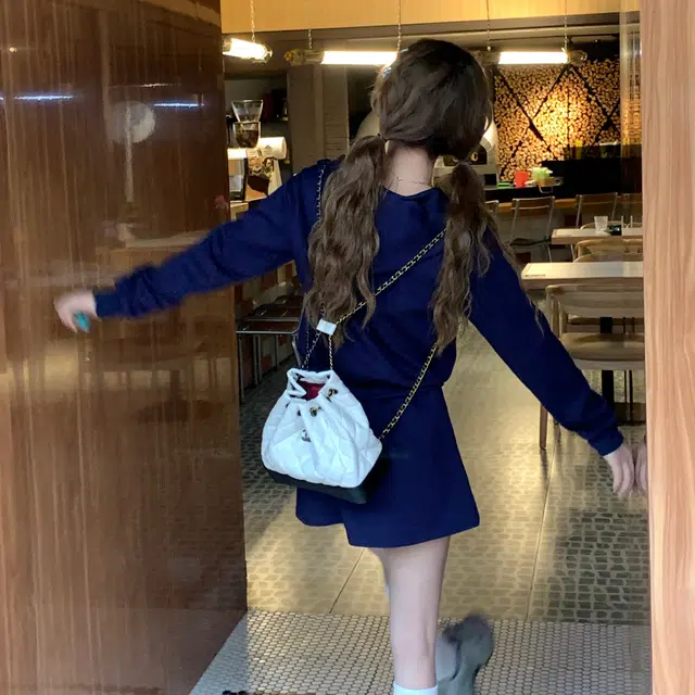 花山家的猫 美式卫衣休闲半身裙制服 女款 藏青色