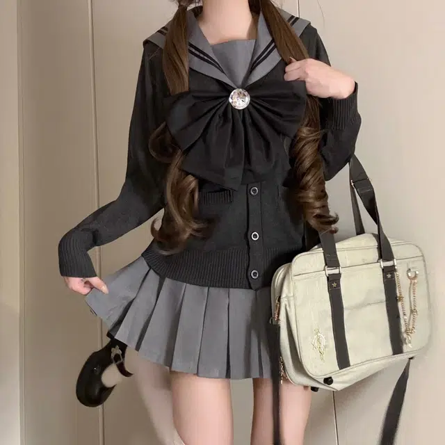 花山家的猫 美少女亮色纯欲可爱日系甜美大领结水手服秋季长袖针织开衫制服 女款