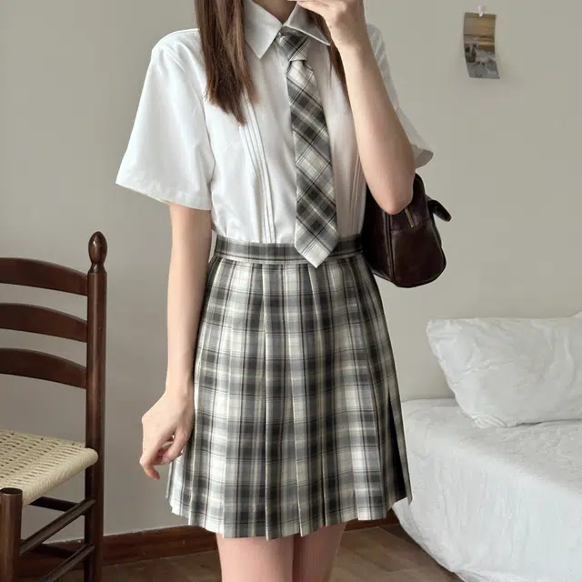 花山家的猫 学院风尖领风琴褶上衣百褶半身裙制服 女款