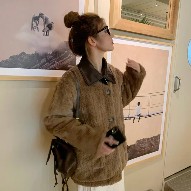 花山家的猫 可拆卸领小香风长袖棉服 女款