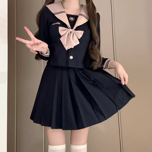 花山家的猫 海军淡粉领长袖学院风甜美制服 女款