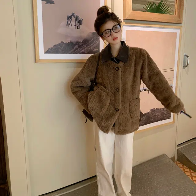 花山家的猫 可拆卸领小香风长袖棉服 女款