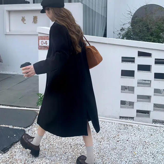 花山家的猫 纯色双排扣中长款毛呢大衣长袖衬衫套头马甲百褶短裙制服 女款