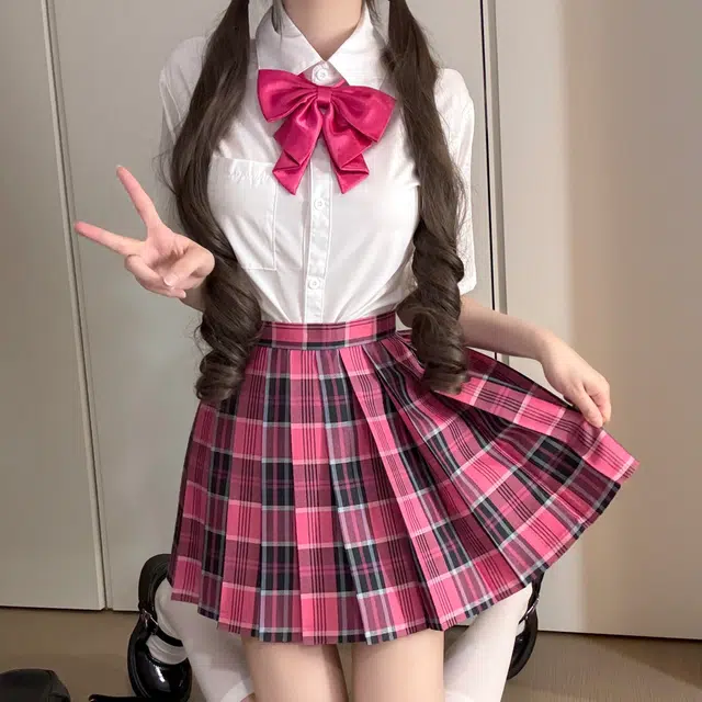 花山家的猫 校供甜美纯欲学姐口袋短袖衬衫百褶裙制服 女款