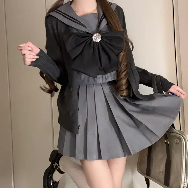 花山家的猫 美少女亮色纯欲可爱日系甜美大领结水手服秋季长袖针织开衫制服 女款