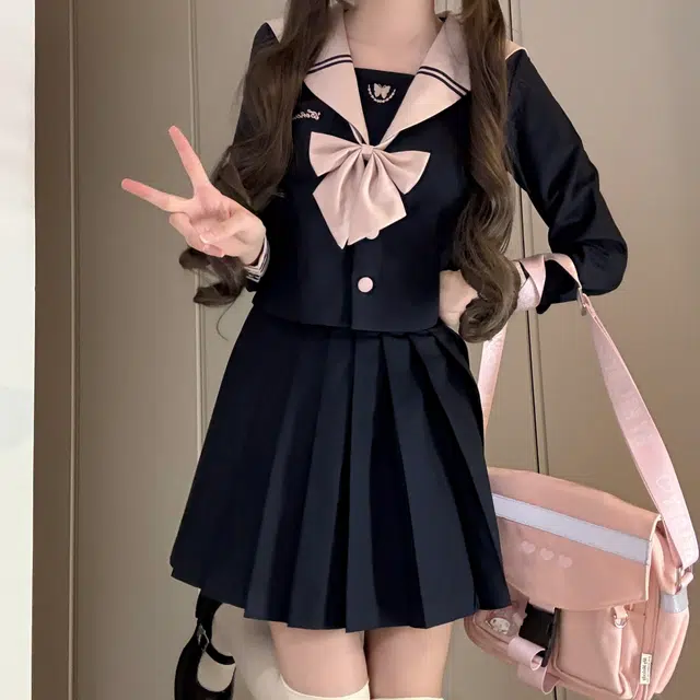 花山家的猫 海军淡粉领长袖学院风甜美制服 女款
