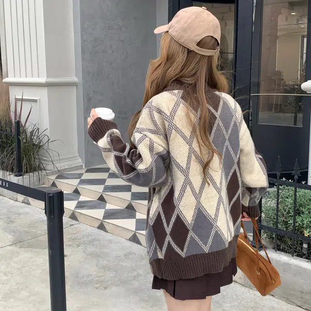 花山家的猫 排扣毛衣开衫长袖衬衫配格子领带制服 女款