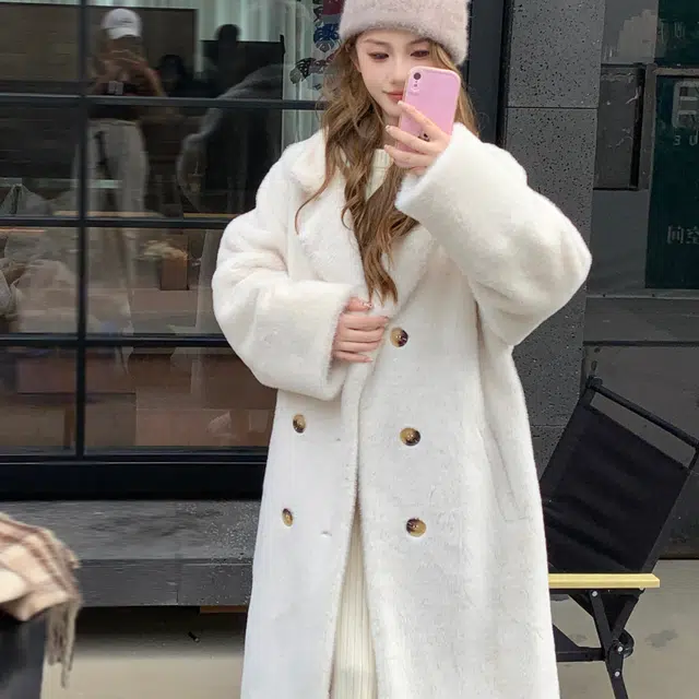 花山家的猫 学院风双排扣纯色大衣 女款 白色