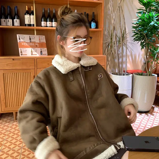 花山家的猫 复古立领机车风羊羔绒外套棉服 女款 棕色
