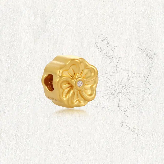 潮小金 十二花神系列-七月蜀葵串珠 足金 一口价 黄金吊坠 女款
