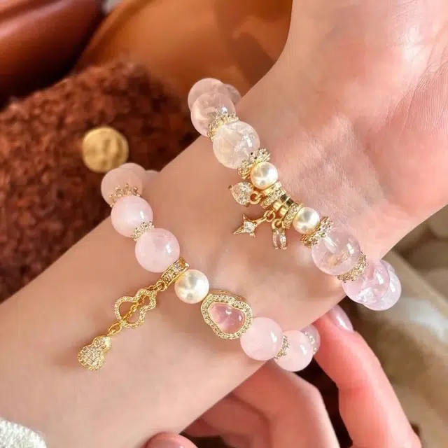 潮小金 梦幻甜美小众清冷感温柔日常简约百搭好运天然 粉水晶 手串 女款