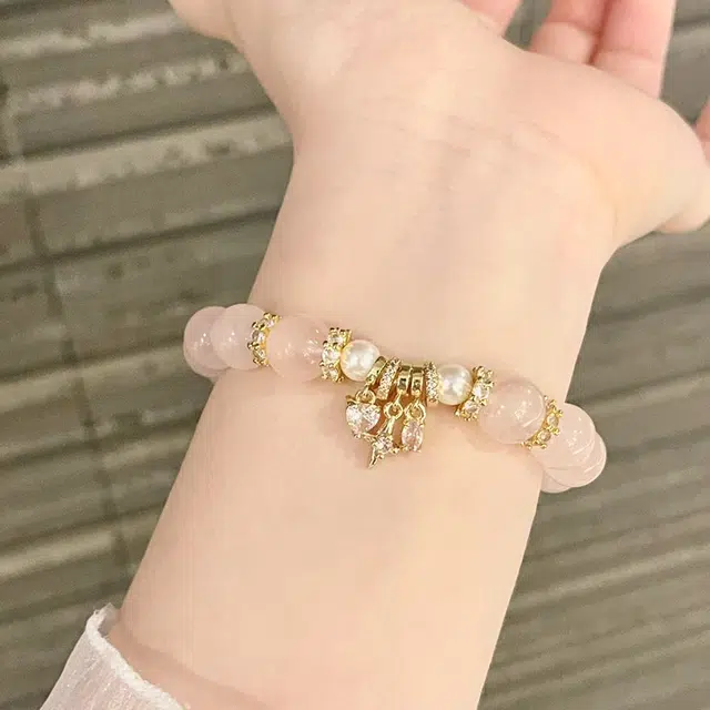 潮小金 梦幻甜美小众清冷感温柔日常简约百搭好运天然 粉水晶 手串 女款
