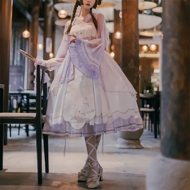 豹了个猫 印花蝴蝶结长袖连衣裙 女款