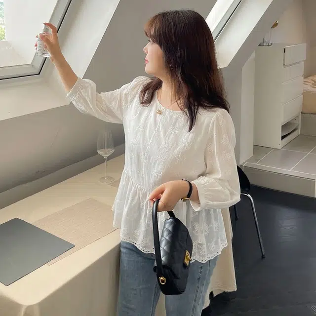 惟友 胖妹妹显瘦女装大码秋装上衣胖女孩穿搭胖女生秋款精棉刺绣简约时尚俏皮可爱衬衫 女款
