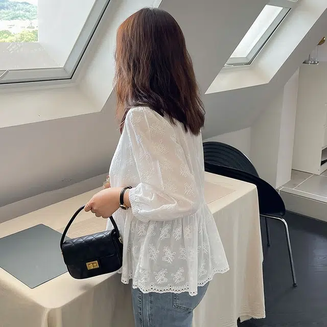 惟友 胖妹妹显瘦女装大码秋装上衣胖女孩穿搭胖女生秋款精棉刺绣简约时尚俏皮可爱衬衫 女款