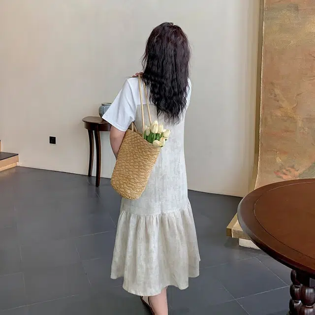 惟友 胖妹妹显瘦女装大码胖女生连衣裙夏季胖女孩穿搭裙子鱼尾裙 女款 设计感假两件休闲风