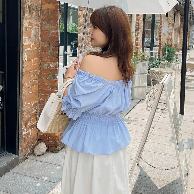 惟友 大码女装上衣时尚性感小衫胖女生穿搭胖女孩一字肩木耳边俏皮衬衫 女款