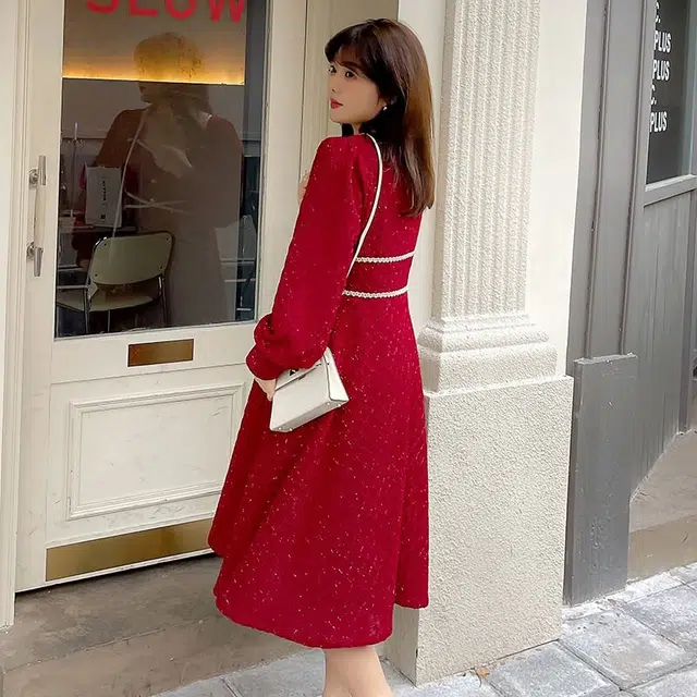 惟友 胖女生穿搭大码胖女孩显瘦长袖连衣裙 胖妹妹女装秋装裙子秋冬款气质 女款