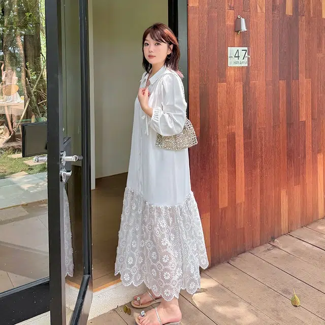 惟友 胖女孩穿搭大码胖女生显瘦长袖连衣裙 胖妹妹女装秋装裙子秋款遮肚子刺绣衬衫裙 女款