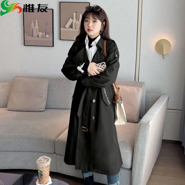 惟友 胖妹妹显瘦女装大码秋装外套刺绣风衣 胖女生穿搭胖女孩春秋款 女款