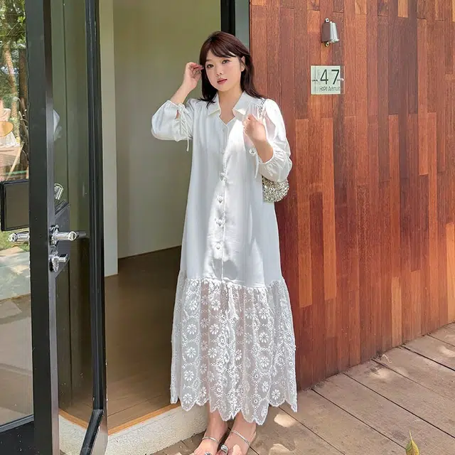 惟友 胖女孩穿搭大码胖女生显瘦长袖连衣裙 胖妹妹女装秋装裙子秋款遮肚子刺绣衬衫裙 女款