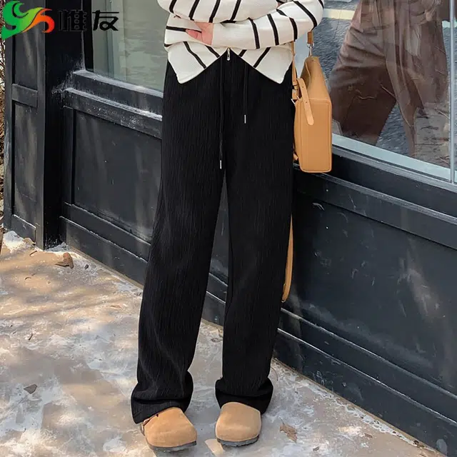 惟友 长裤阔腿直筒裤胖妹妹显瘦穿搭冬季加绒保暖休闲裤 女款