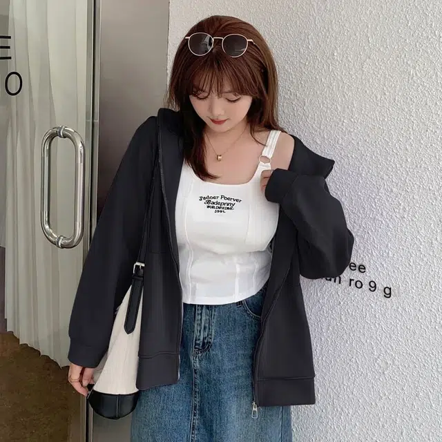 惟友 大码胖妹妹秋装纯色落肩袖长袖连帽宽松型百搭风卫衣 女款