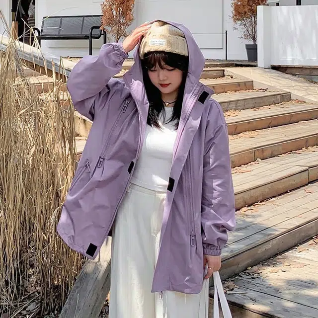惟友 胖妹妹显瘦女装大码秋装外套胖女生穿搭胖女孩秋款户外休闲防风防水登山服风衣 女款