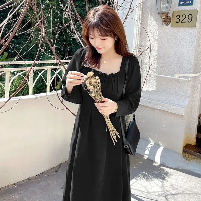 惟友 胖女孩穿搭大码胖女生显瘦长袖连衣裙 女款