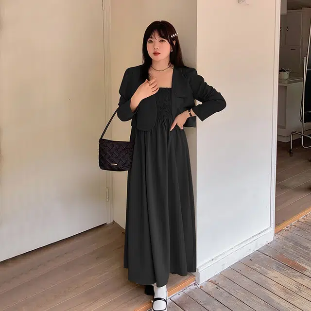 惟友 大码女装胖女生秋款秋装裙装套装 微胖显瘦穿搭胖妹妹胖人设计感吊带裙外套 女款