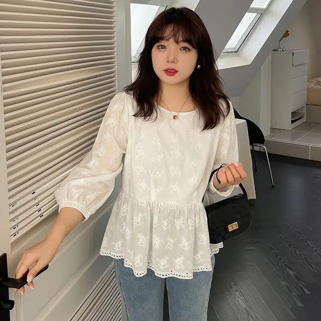 惟友 胖妹妹显瘦女装大码秋装上衣胖女孩穿搭胖女生秋款精棉刺绣简约时尚俏皮可爱衬衫 女款