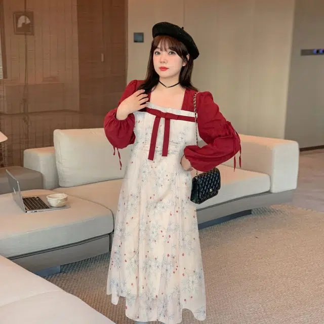 惟友 胖女生显瘦连衣裙胖妹妹女装大码秋装秋款裙子胖女孩穿搭碎花裙 女款 中国风方领优雅改良舒适汉服
