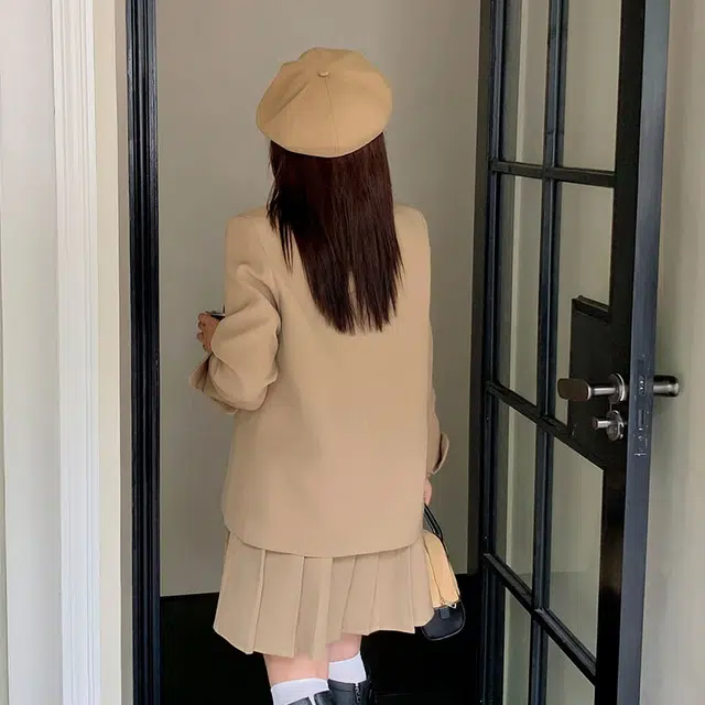 惟友 大码女装秋款秋装胖妹妹显瘦穿搭胖妹妹胖女生休闲套装 女款 学院风活泼时尚西服百褶裙气质两件套