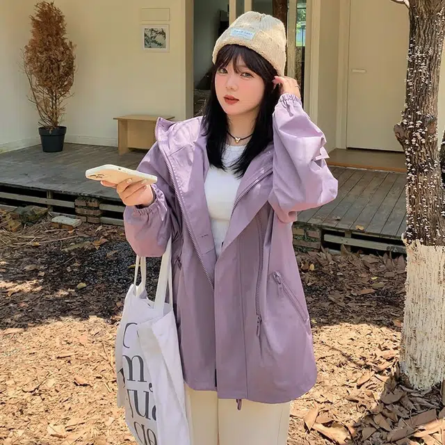 惟友 胖妹妹显瘦女装大码秋装外套胖女生穿搭胖女孩秋款户外休闲防风防水登山服风衣 女款