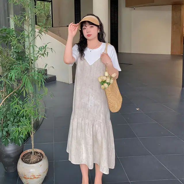 惟友 胖妹妹显瘦女装大码胖女生连衣裙夏季胖女孩穿搭裙子鱼尾裙 女款 设计感假两件休闲风