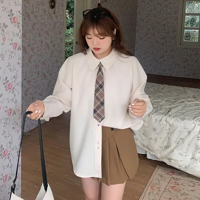 惟友 胖妹妹显瘦女装大码秋装上衣胖女生穿搭胖女孩秋款气质学院风衬衫 女款