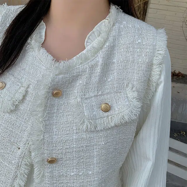惟友 大码女装优雅精致小香风马甲鱼尾裙显瘦大码两件套裙装套装 女款