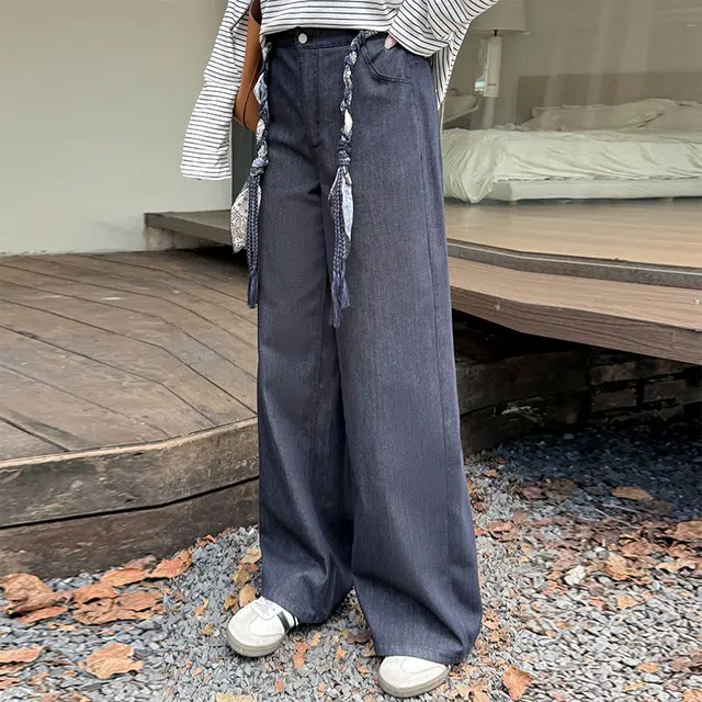 惟友 长裤大码女裤子胖女孩牛仔裤 胖妹妹显瘦女装胖妹子穿搭胖人秋款秋装复古垂感阔腿裤 女款