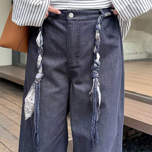 惟友 长裤大码女裤子胖女孩牛仔裤 胖妹妹显瘦女装胖妹子穿搭胖人秋款秋装复古垂感阔腿裤 女款