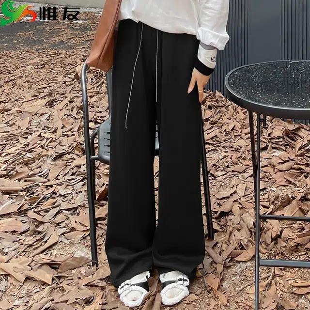 惟友 大码女裤子胖女孩长裤阔腿裤胖女生穿搭胖人秋款秋装慵懒随性休闲裤 女款