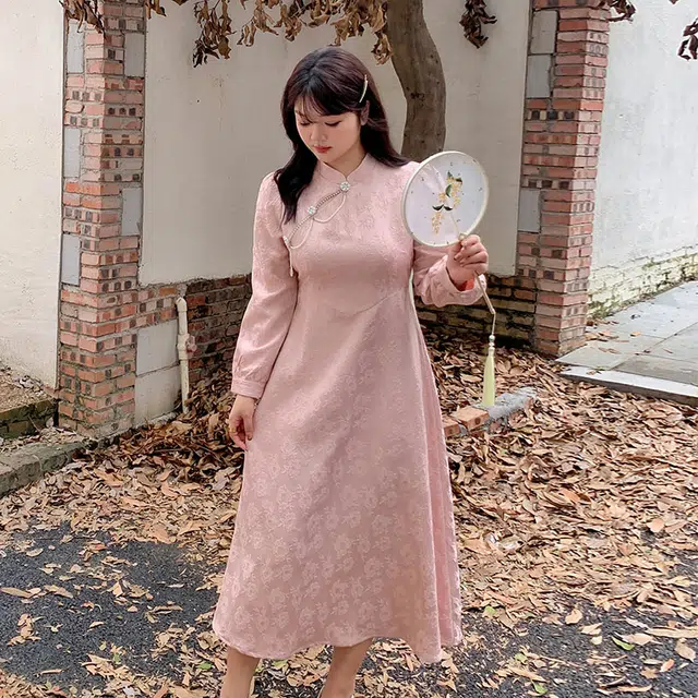 惟友 胖妹妹显瘦女装大码胖女生连衣裙秋装胖女孩穿搭裙子秋款旗袍裙 女款 新中式国风优雅提花