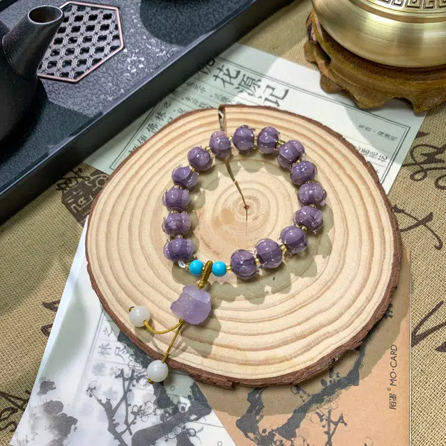 鲤晶 国风新中式 莲花珠 招财醒狮 小众简约 日常通勤 琉璃 手串 女款